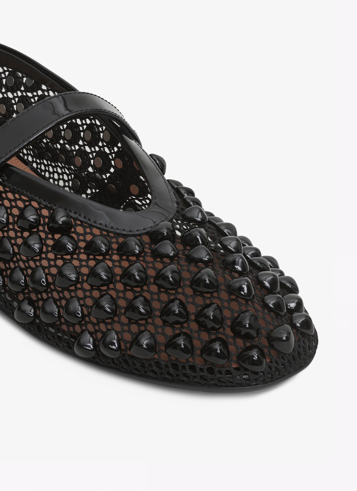 BALLET FLATS WITH STUDS ON FISHNET ALAÏA BLACK BALLET FLATS WITH STUDS ON FISHNET